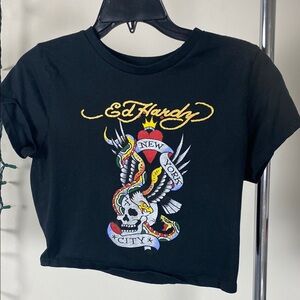 Ed Hardy Black Graphic Crop Top